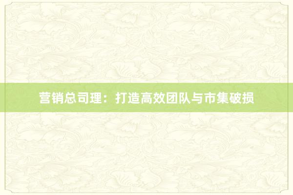 营销总司理：打造高效团队与市集破损